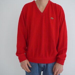 Vintage Izod Lacoste Red Wool V Neck Sweater Preppycore Old Money Classic L
